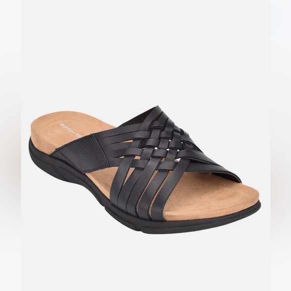 Easy Spirit Meadow open toe leather sandals black 8 NEW - Picture 1 of 11